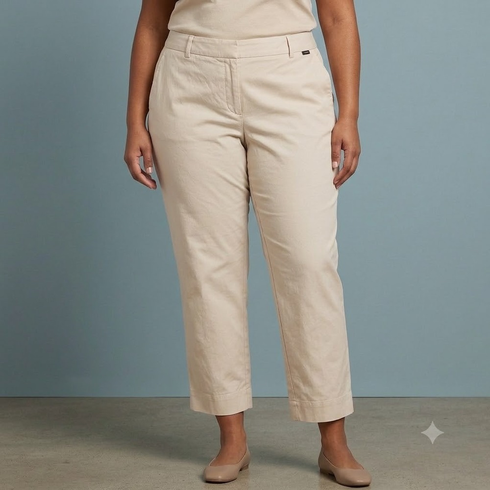 Talbots Chino Pants Women's 14 Cream Beige Khaki Curvy Fit Straight Leg Slacks